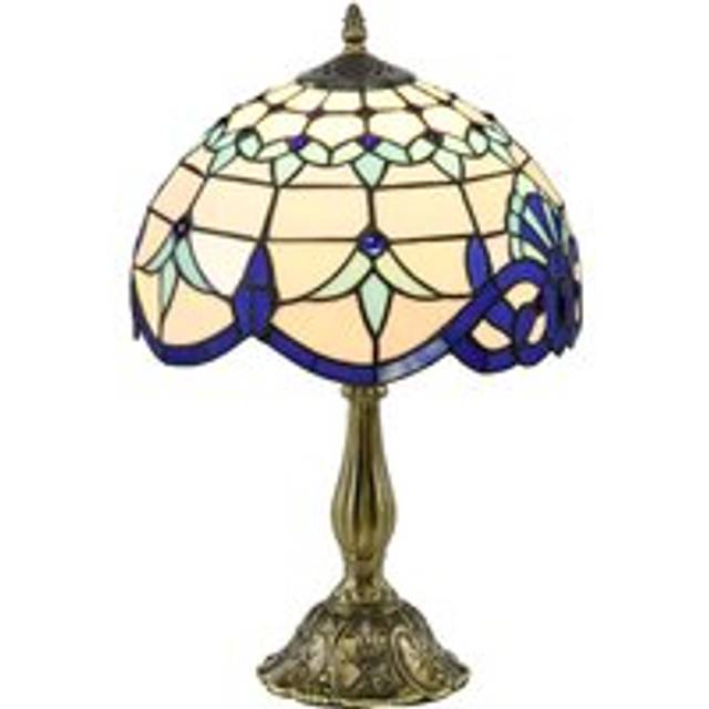 HOMCOM Stained Glass Bedroom Table Lamp, Handmade Antique Bedside Light for Bedroom, Living Room, Home, Decorative Night Light, Blue Aosom UK