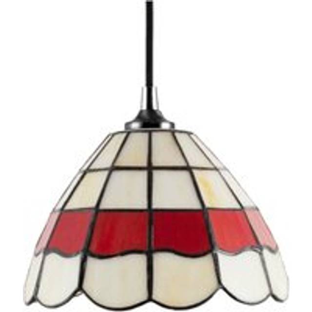 Traditional Round Stained Glass Tiffany Pendant Lighting Shade - Red - One Size