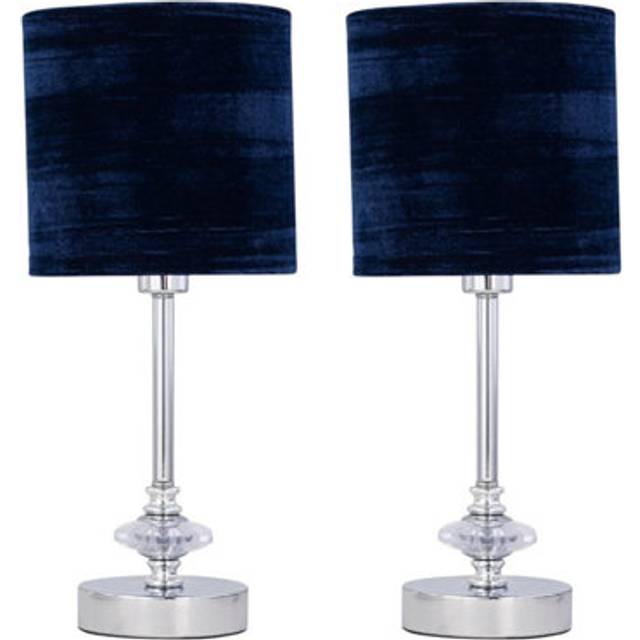Set of 2 acrylic cystal table lamp bedside light navy blue crushed velvet shades
