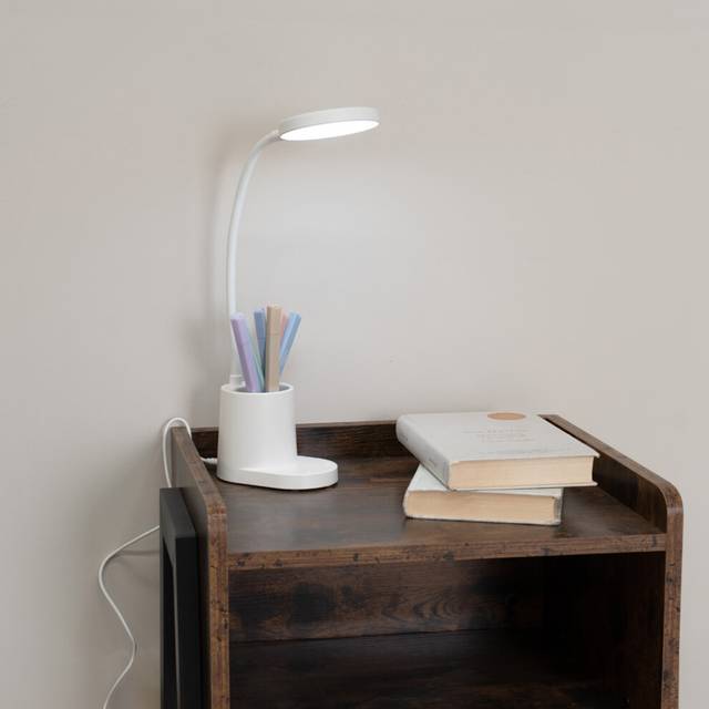 Valuelights Marco Rechargable Adjustable Flexi Dimmable Desk Lamp With Pen Holder In White - One Size