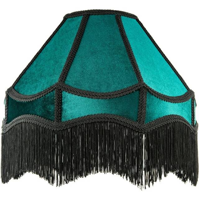 Traditional Victorian Empire Soft Velvet Lamp Shade with Lengthy Tassels - Emerald - 16 inches