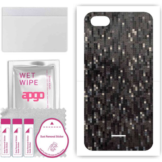 apgo Protective Skin Sticker for the back compatible with Xiaomi Redmi 6A, Wrap Film, Foil, Vinyl - Pattern Carbon Black Pixel