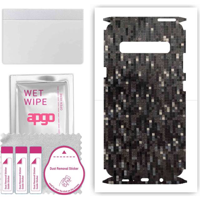 apgo Protective Skin Sticker for the back+sides compatible with Samsung Galaxy S10 5G, Full Wrap Film, Foil, Vinyl - Pattern Carbon Black Pixel