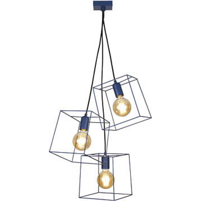 Litecraft Nico Ceiling Pendant 3 Light With Cube Shades in Navy Blue