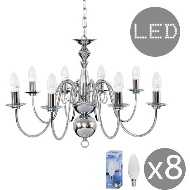 Valuelights - Gothica Large Retro 8 Way Ceiling Light Chandelier Fitting In Polished Chrome Finish - led Candle Bulbs 3000K