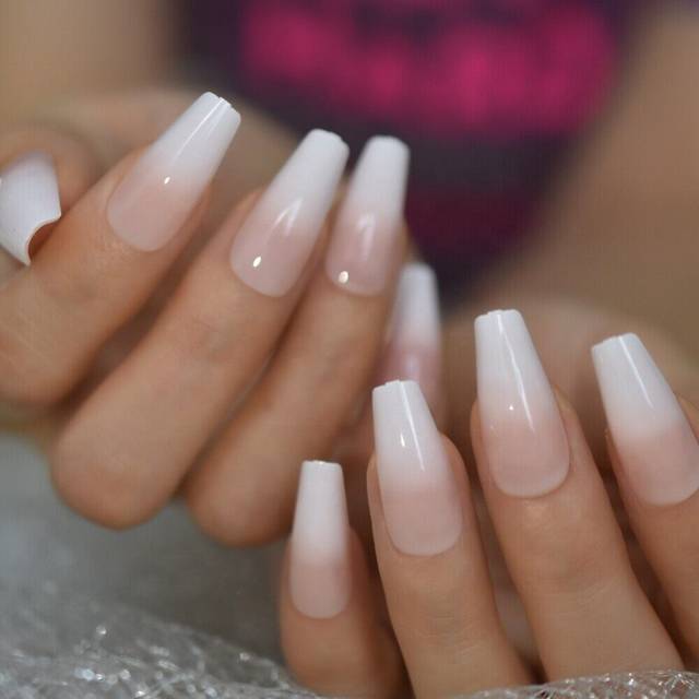 FALSE FAKE NAILS MEDIUM COFFIN FRENCH NAIL ART GEL ACRYLIC GLUE NEW