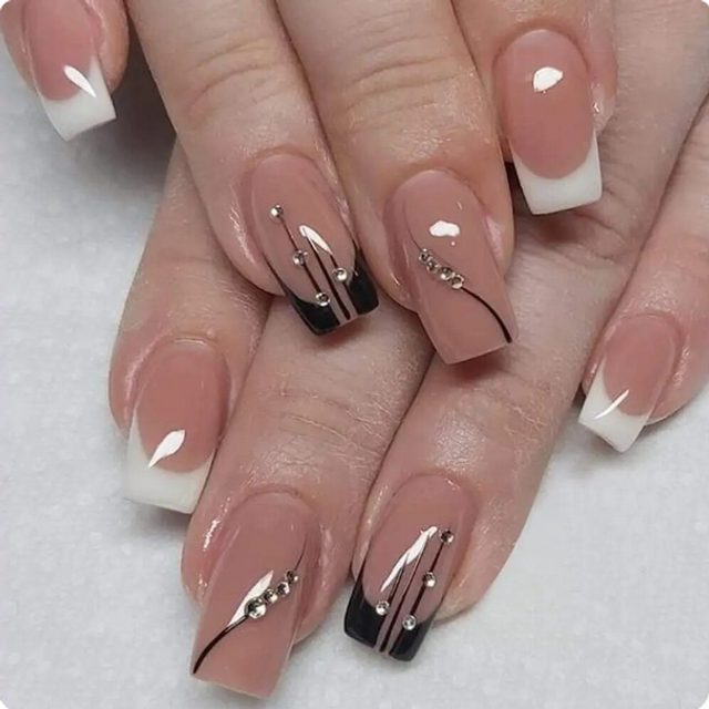 24xlong False Nails French Manicure Fake Press On Full Cover Nails glue sticker