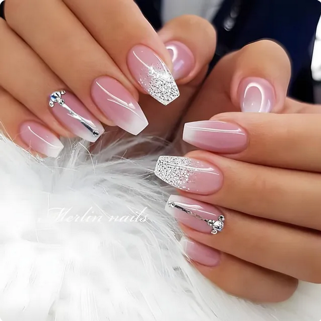 24xlong False Nails French Manicure Fake Press On Full Cover Nails glue sticker
