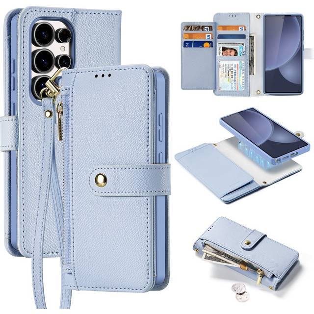 Samsung Galaxy S25 Ultra Dux Ducis Lawa plånboksfodral i läder med magnetiskt skydd - Baby Blå