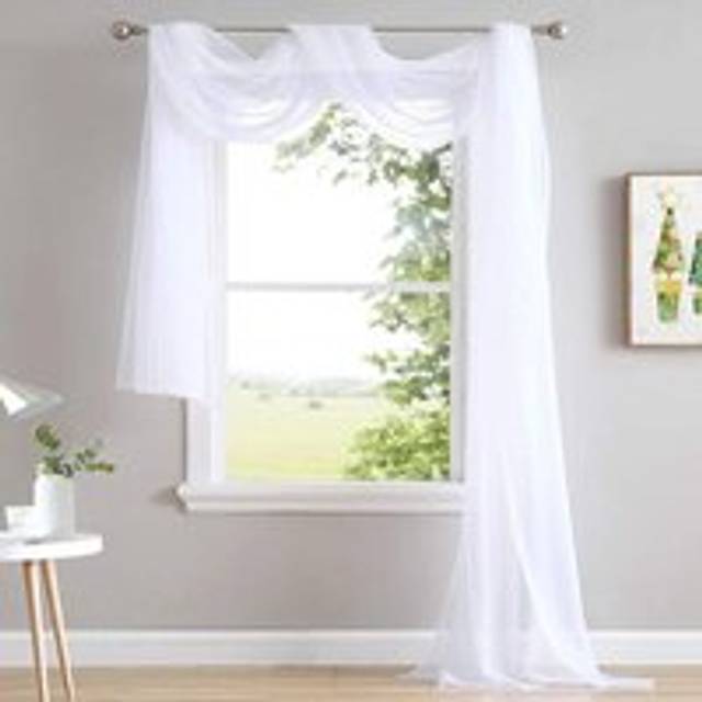 White Sheer Window Scarves 216 Inch Extra Long, Soft Voile Textured Canopy Bed Scarf Curtains for Event Designs/Home Decor, 60 Inch Wide, Set of 2