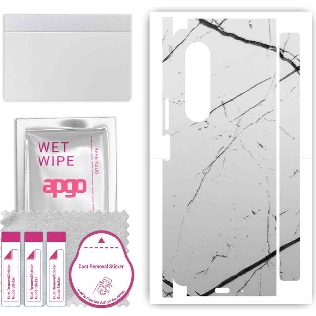 apgo Protective Skin Sticker for the back+sides compatible with Samsung Galaxy Z Fold 3, Full Wrap Film, Foil, Vinyl - Pattern White Marble