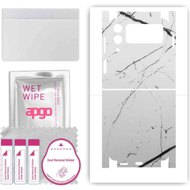 apgo Protective Skin Sticker for the back+sides compatible with Samsung Galaxy Z Flip4, Full Wrap Film, Foil, Vinyl - Pattern White Marble