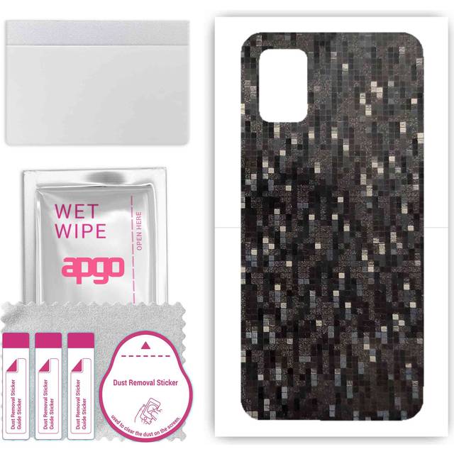 apgo Protective Skin Sticker for the back compatible with Samsung Galaxy A51, Wrap Film, Foil, Vinyl - Pattern Carbon Black Pixel