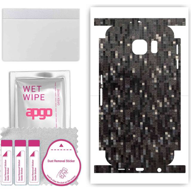 apgo Protective Skin Sticker for the back+sides compatible with Samsung Galaxy S6 G920, Full Wrap Film, Foil, Vinyl - Pattern Carbon Black Pixel