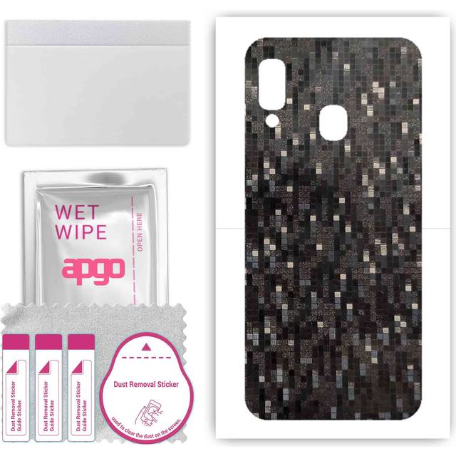 apgo Protective Skin Sticker for the back compatible with Samsung Galaxy A20e, Wrap Film, Foil, Vinyl - Pattern Carbon Black Pixel