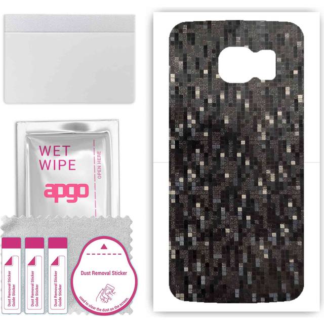 apgo Protective Skin Sticker for the back compatible with Samsung Galaxy S6 G920, Wrap Film, Foil, Vinyl - Pattern Carbon Black Pixel