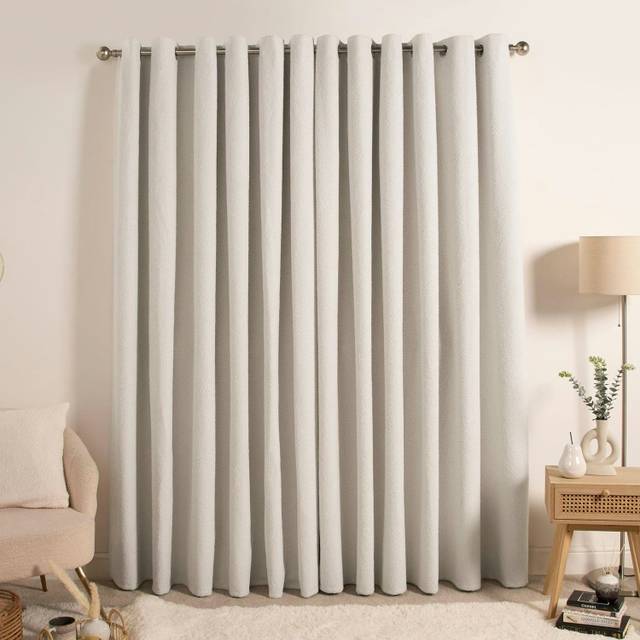 Pair Of Boucle Curtains Eyelet Blackout - Cream - 167cm width x 183cm drop