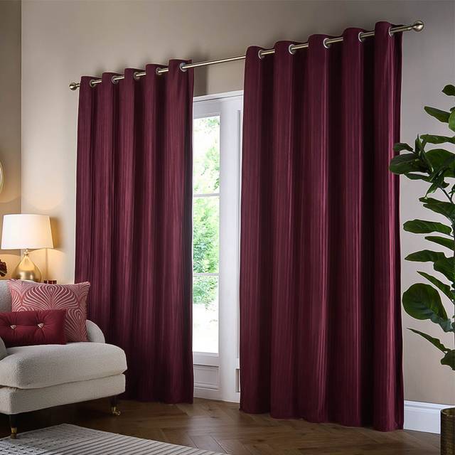 Paoletti Corinthian Velvet Ready Made Eyelet Curtains Merlot - Red