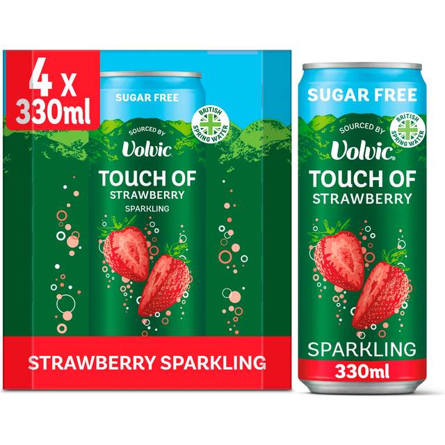 Volvic Touch of Strawberry Sparkling Sugar Free Flavoured Water sourced by Volvic Multipack 4x330ml