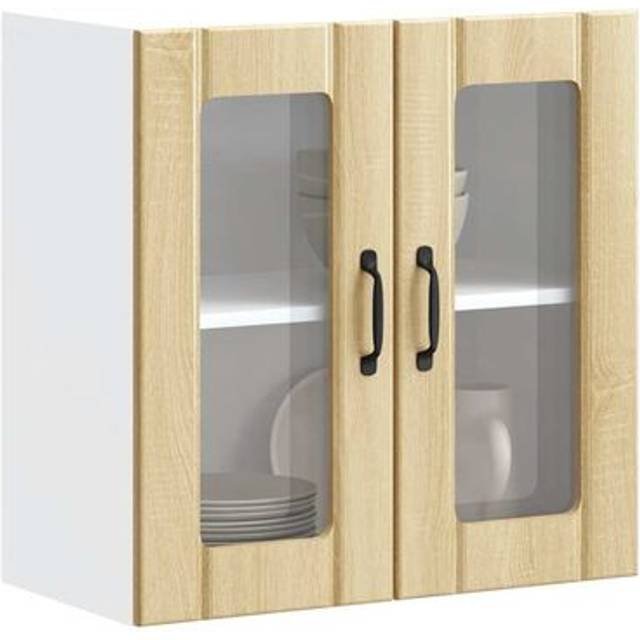 vidaXL Kitchen Wall Cabinet with Glass Door Lucca Sonoma Oak Engineered Wood - Brown