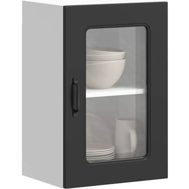 vidaXL Kitchen Wall Cabinet with Glass Door Kalmar Black Engineered Wood