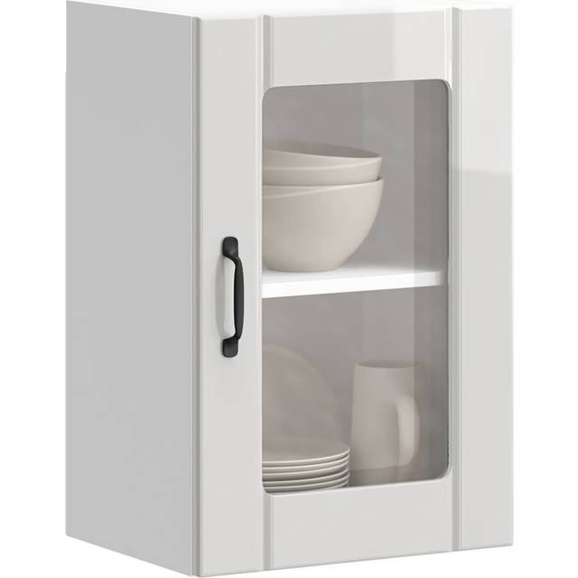 vidaXL Kitchen Wall Cabinet with Glass Door Lucca High Gloss White