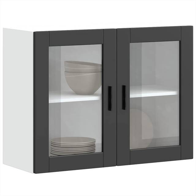 vidaXL Kitchen Wall Cabinet with Glass Door Porto Black