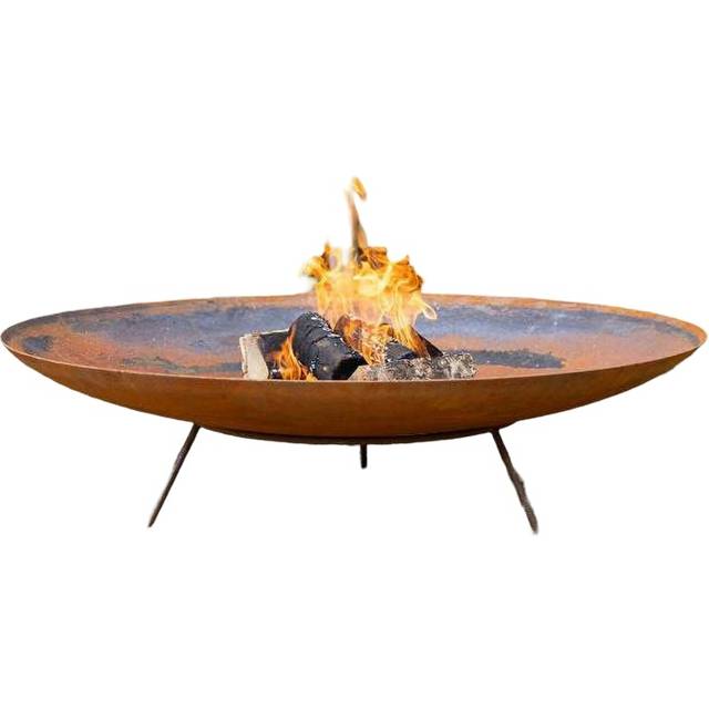 Corten Steel Fire Pit & Water Bowl 100cm Diameter - Red - One Size