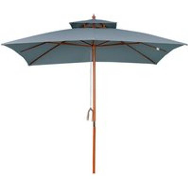Outsunny 3X3(M) Wood Square Patio Umbrella Market Parasol Sunshade Canopy Dark Grey