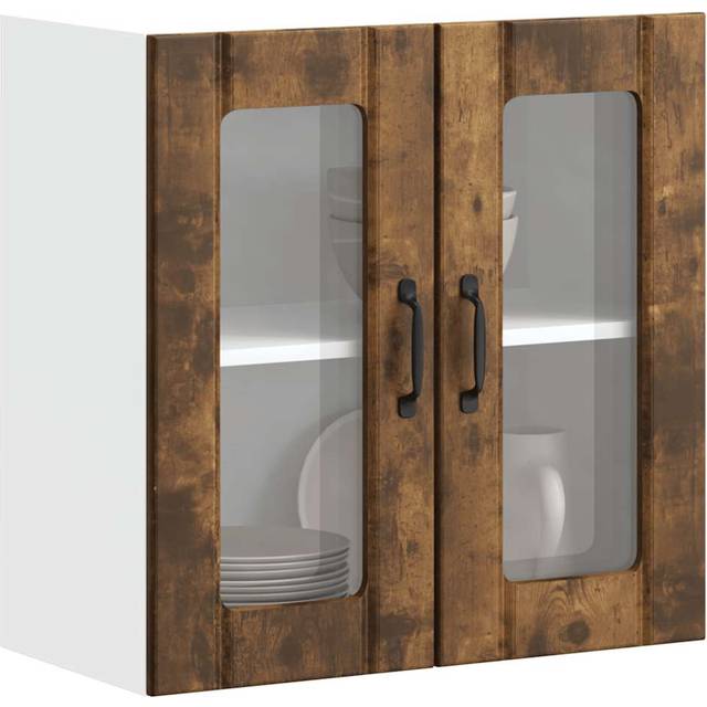 vidaXL Kitchen Wall Cabinet with Glass Door Lucca Smoked Oak Engineered Wood - Brown