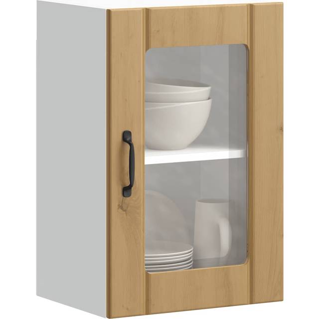 vidaXL Kitchen Wall Cabinet with Glass Door Lucca Artisan Oak - Brown