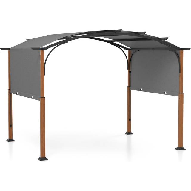 Costway 3 x 3.6m Grey Arched Retractable Pergola with Canopy - 189 x 37 x 22cm