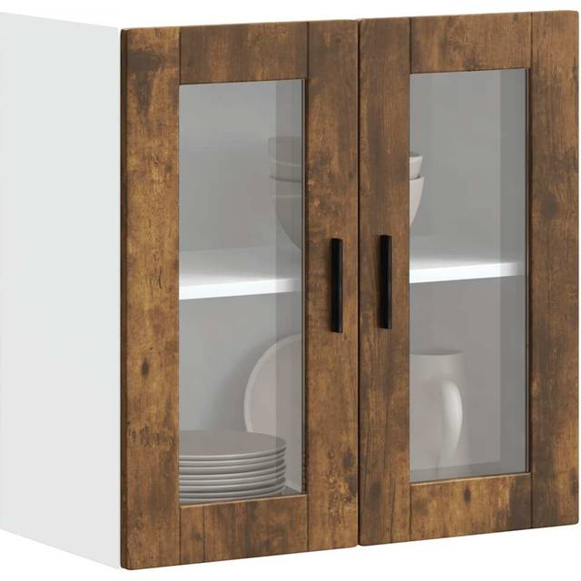 vidaXL Kitchen Wall Cabinet with Glass Door Porto Smoked Oak - Brown