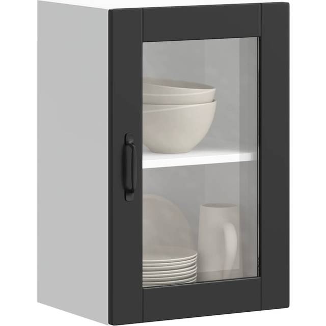 vidaXL Kitchen Wall Cabinet with Glass Door Porto Black