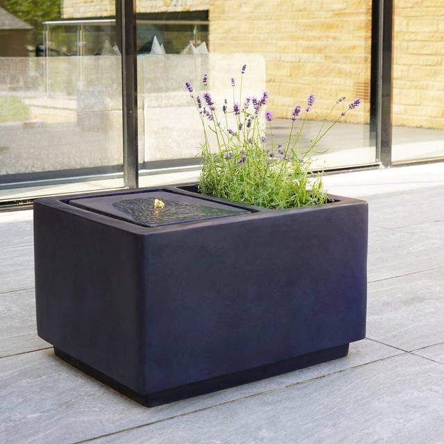Contemporary LED Water Feature & Planter - Cement