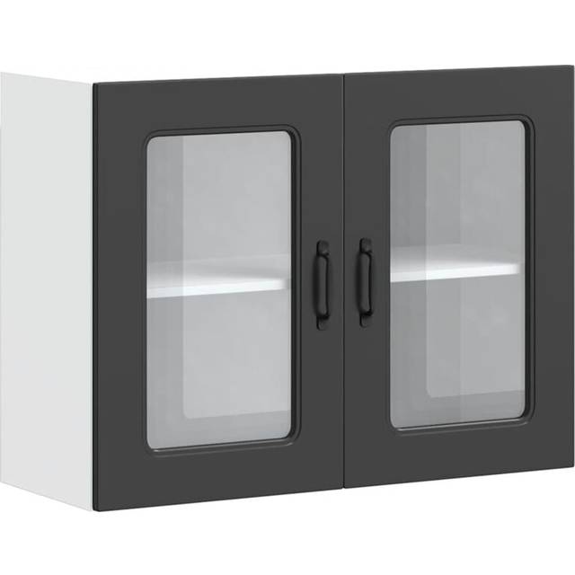 Kitchen Wall Cabinet with Glass Door Kalmar Black Engineered Wood Vidaxl