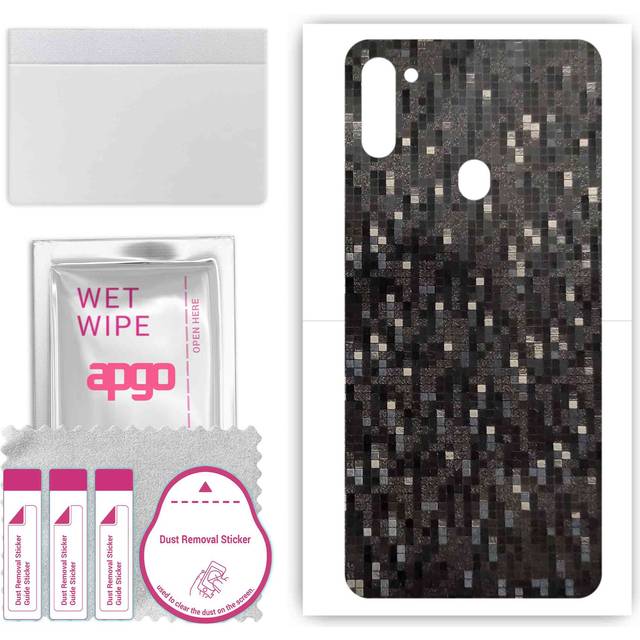 apgo Protective Skin Sticker for the back compatible with Samsung Galaxy A11, Wrap Film, Foil, Vinyl - Pattern Carbon Black Pixel