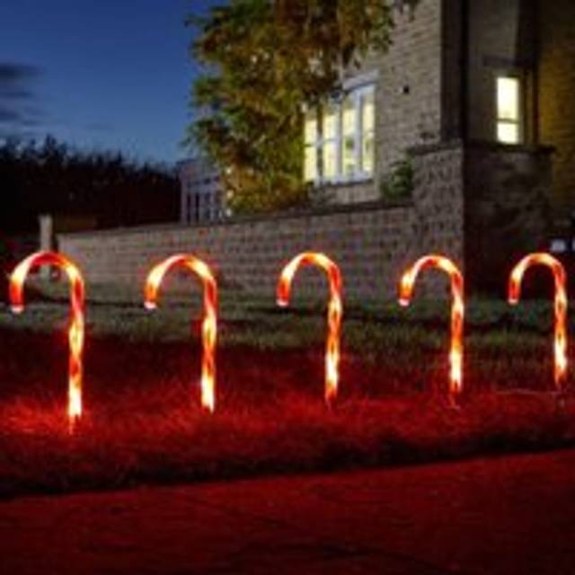 Set of 6 Light up Red & White Stripe Christmas Candy Cane Garden Stakes with LEDs