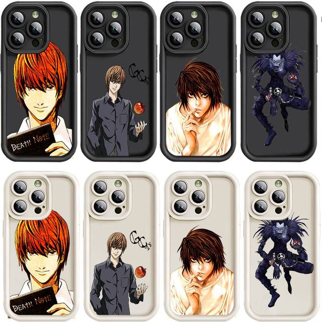 D-19 Death Note Fodral för iPhone 15 14 13 12 8 Plus Samsung S24 S23 Ultra A04S A05S Huawei P40 P50 P60 Nova 11 Pro Max OPPO A17K Reno 10 iPhone 14 flammande