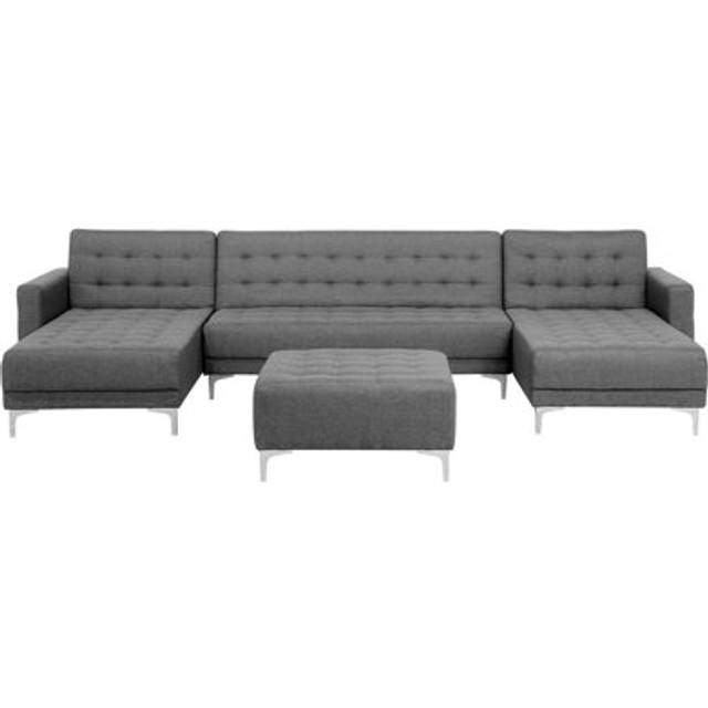 5 Seater U-Shaped Modular Fabric Sofa with Ottoman Grey ABERDEEN