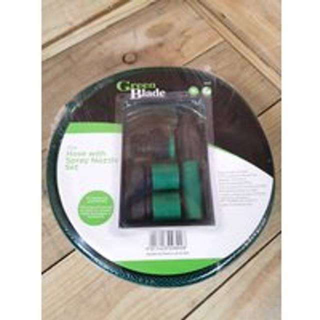 Samuel Alexander - 15m Reinforced Garden Hose Pipe / Hosepipe with Spray Nozzle Set in Green