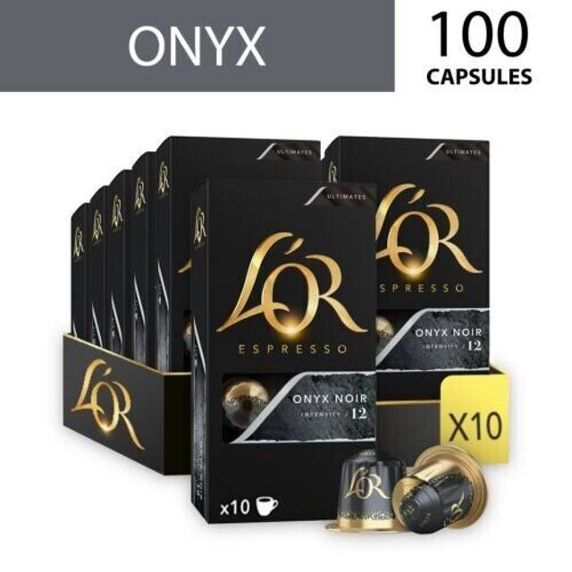 L'OR Espresso Onyx Coffee Pods x10 Intensity 12 (Pack of 10, Total 100 Capsules)