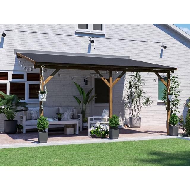 Dunster House Lean To Gazebo Kit Wall Mounted 4m x 3m Garden Shelter Wooden Canopy Utopia