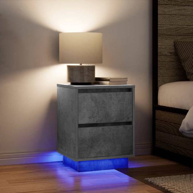vidaXL Bedside Cabinets with LED Lights 2 pcs Concrete Grey 38x34x50 cm - Concrete grey