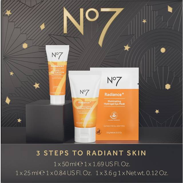 No7 Radiance Trio Travel Size Gift Set - Skincare Set Includes Vitamin C Exfoliating Cleanser  Daily Brightening Face Moisturizer & HydroGel Eye Mask