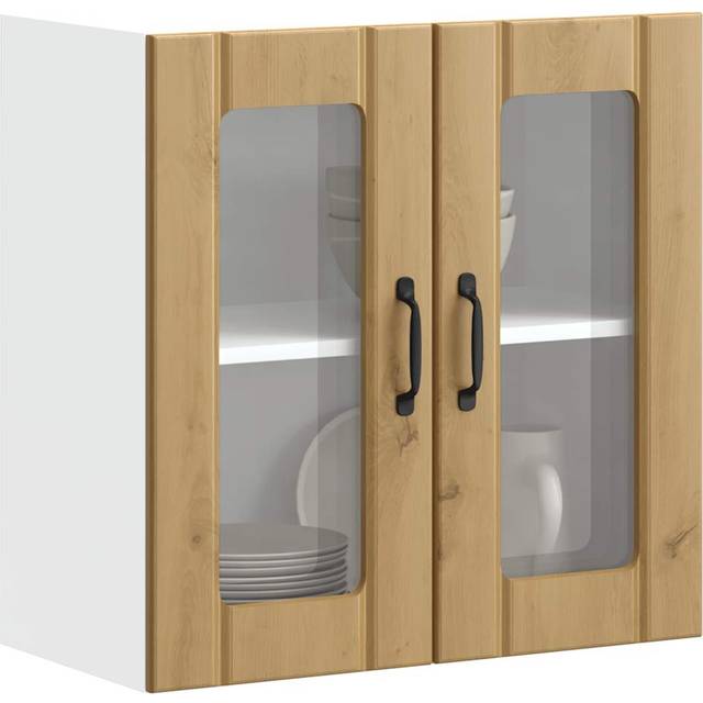 vidaXL Kitchen Wall Cabinet with Glass Door Lucca Artisan Oak Engineered Wood - Brown