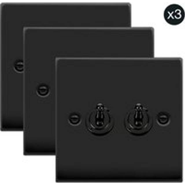 3 PACK - Matt Black 2 Gang 2 Way 10AX Toggle Light Switch - One Size