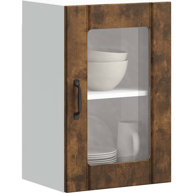 vidaXL Kitchen Wall Cabinet with Glass Door Lucca Smoked Oak - Brown