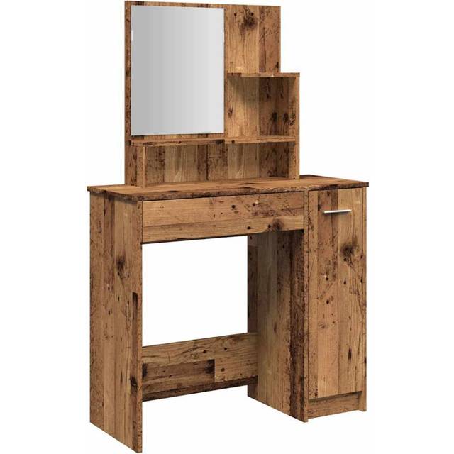 vidaXL Dressing Table with Mirror Old Wood 86.5x35x136 cm - Brown