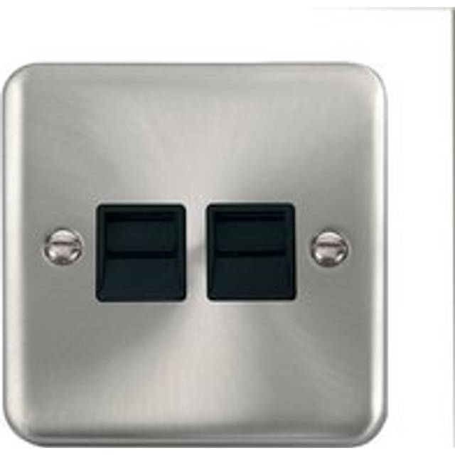 Se Home - Curved Satin / Brushed Chrome Master Telephone Twin Socket - Black Trim